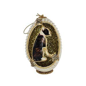 Vintage Handmade Boxer Puppy Dog Real Egg Christmas Ornament Cutout Glitter